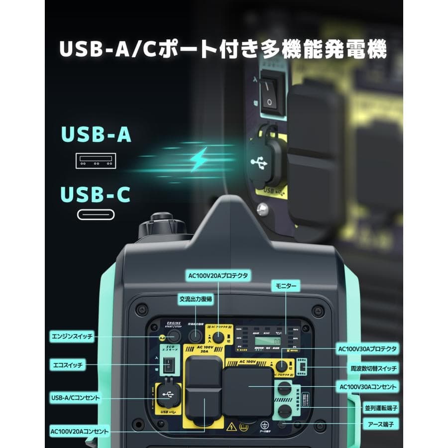 リモコン式インバーター発電機 3.8kVA ガソリン発電機 静音 正弦波