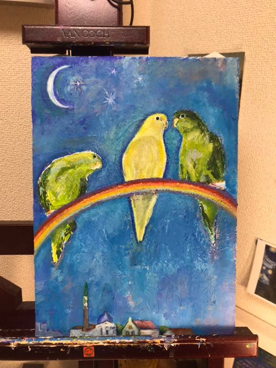 アクリル画 鳥 動物 絵画