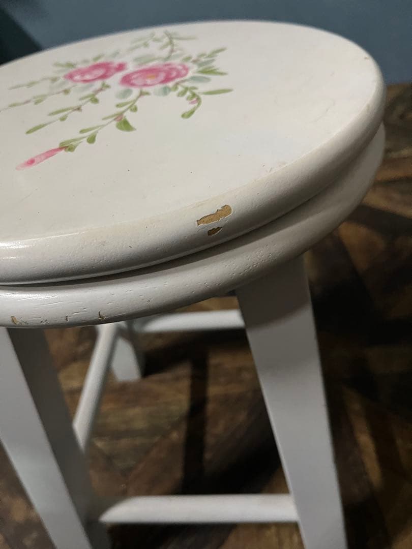 白家具 回転 スツール 椅子 薔薇 インテリアアンティーク