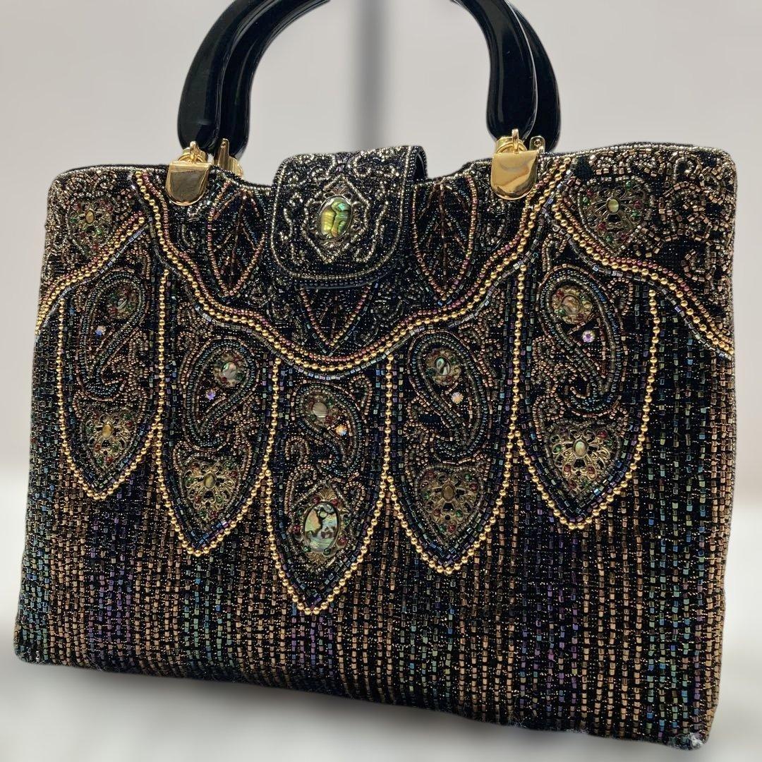 極美品 入手困難！ロロピアーナ ハンドバッグ ビーズ 宝石装飾 マルチカラー