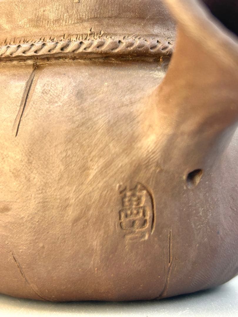 江戸期　万古焼　急須　萬古焼　茶器 陶器製 急須 装飾リボン