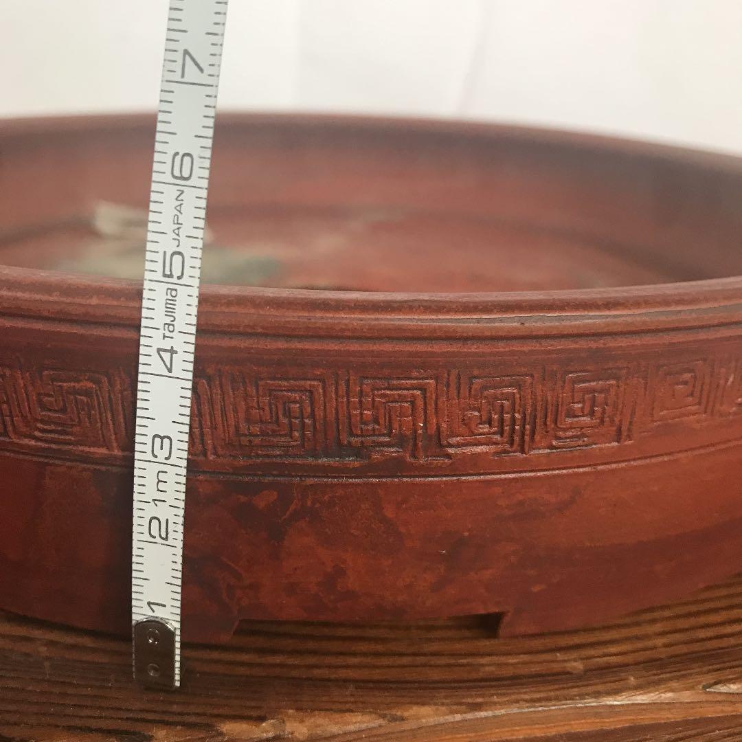 盆栽鉢　美しい紅泥朱泥骨董盆栽鉢落款有豊林丸鉢25cm✖️5cm雷文山野草南蛮鉢