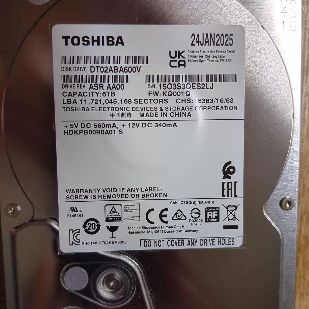 東芝 HDD 6TB 使用しないのでどなたか使って頂ければ幸いです。