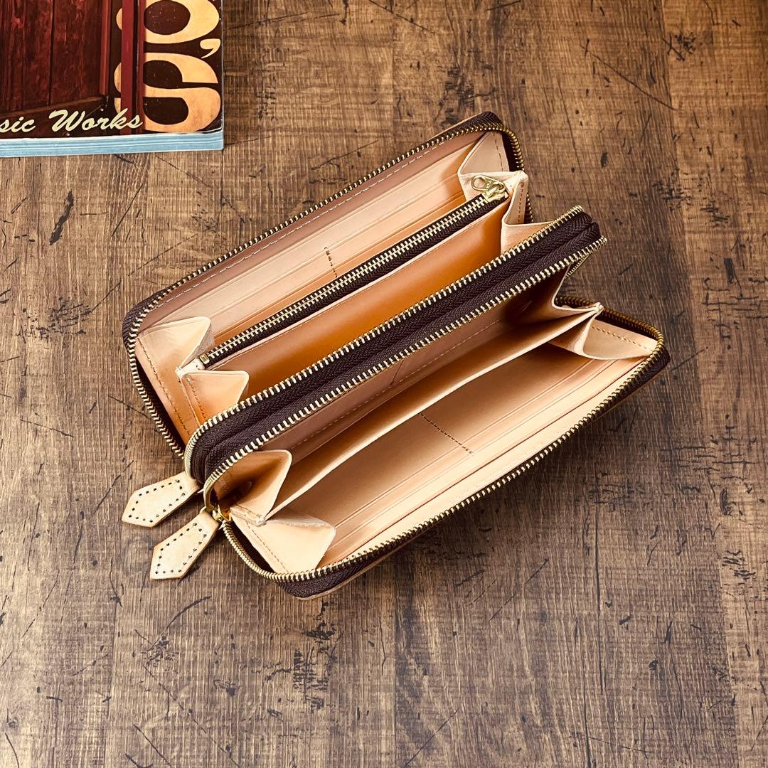 サドルレザー ヌメ革 ラウンドファスナー ダブルファスナー　メンズ財布