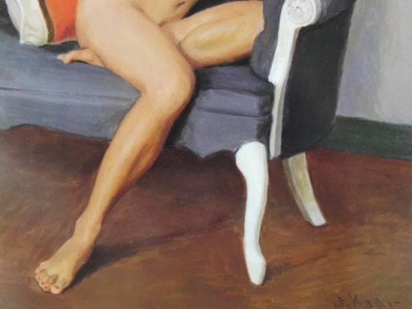 梶 進 「カウチソファーの裸婦」、限定画集より、藤島 武二、新品額装付