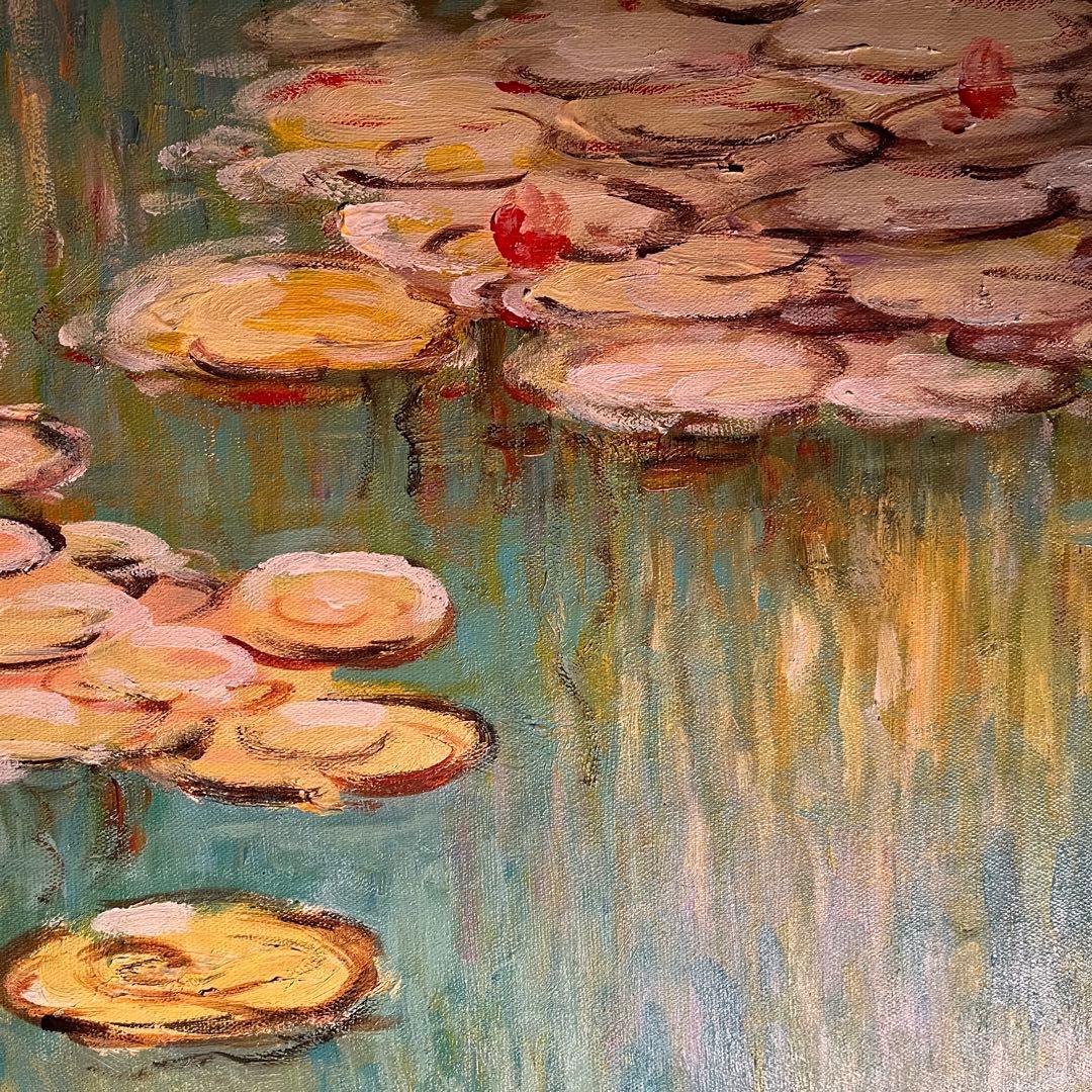 ★特大★ 手描き油絵 クロード・モネ 睡蓮 額付 絵画 インテリア 油彩画