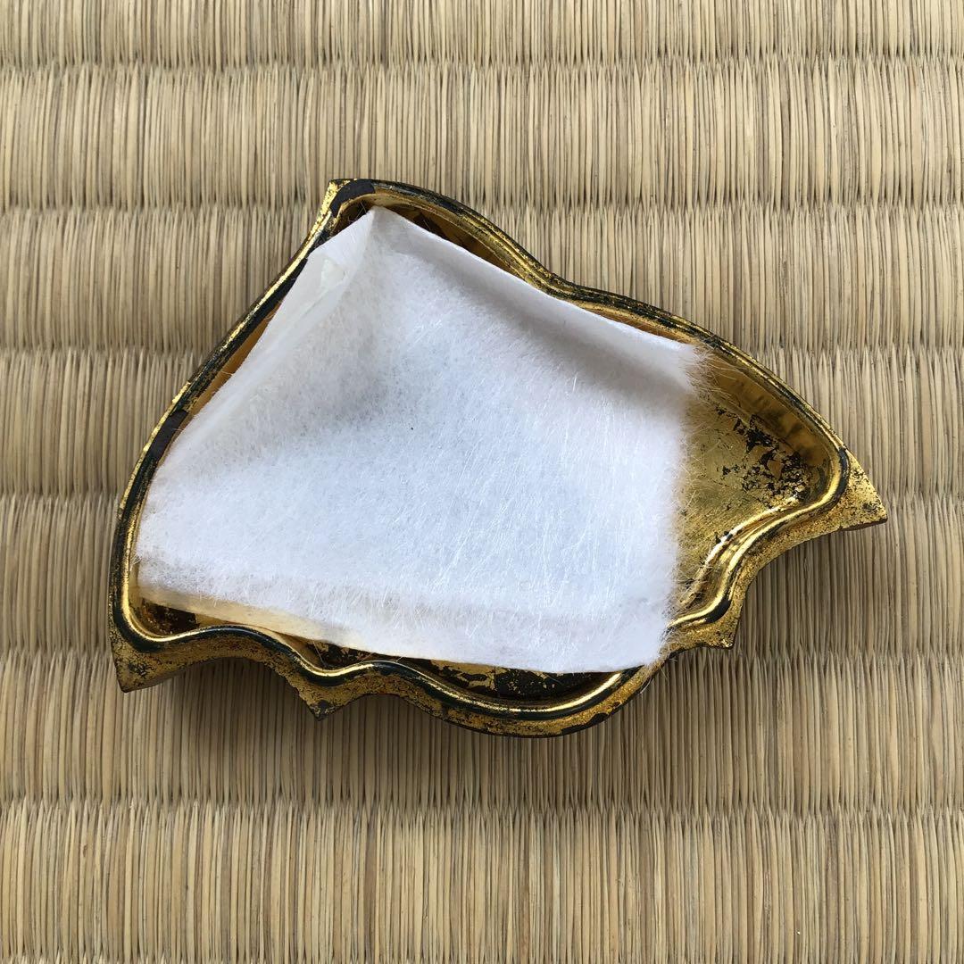 骨董品　茶道具　香合　黒柿千鳥香合　内側金箔(傷)銅板付属　配送桐箱　S97KG