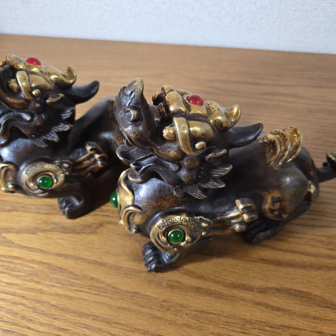 シーサー 獅子 狛犬 置物 真鍮製（2体セット）最終値下げ