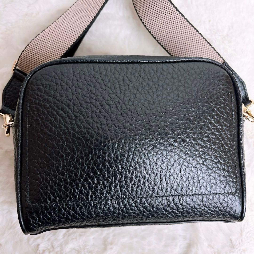 極美品☆FURLAフルラ ショルダーカメラバッグ ポーチ シボ革 ブラック