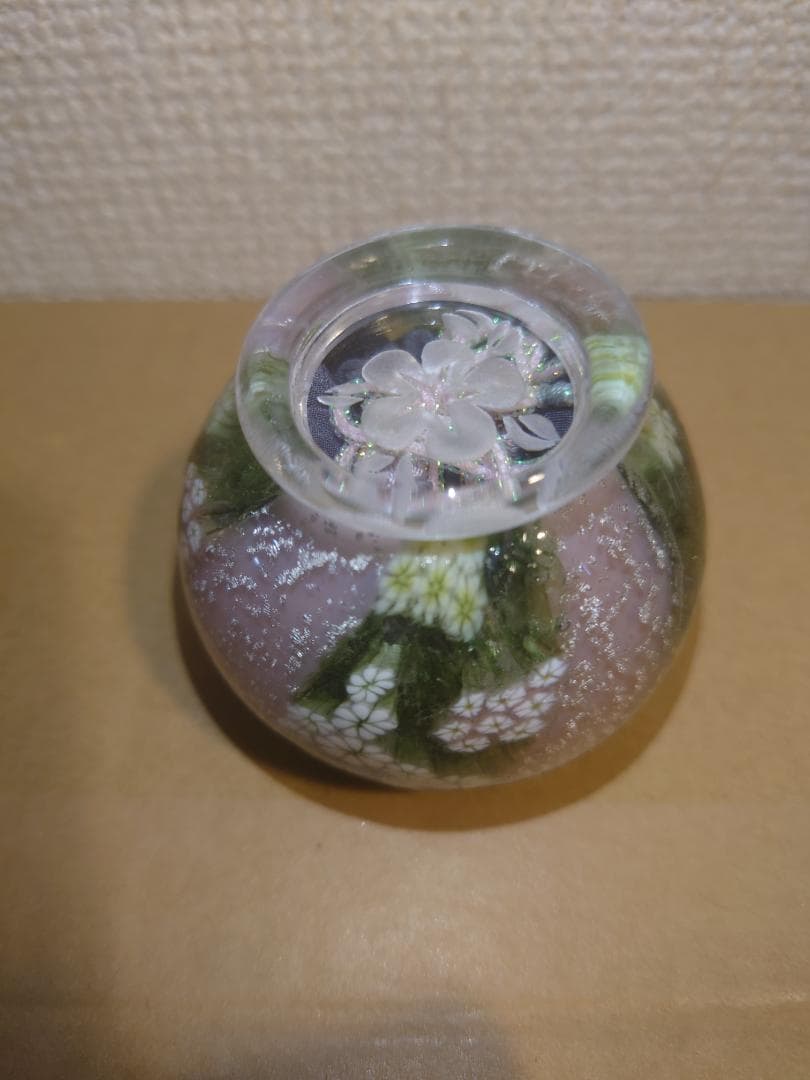 【未使用】ガラス作家　藤原奈津江作品　吹きガラス茶器「花子」共箱及び専用巾着袋付