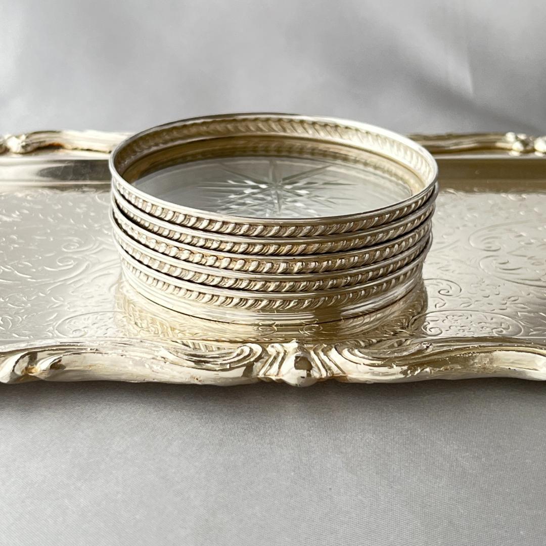 【純銀 / ガラス】フリルのワイングラスコースター 5枚 スターリングシルバー