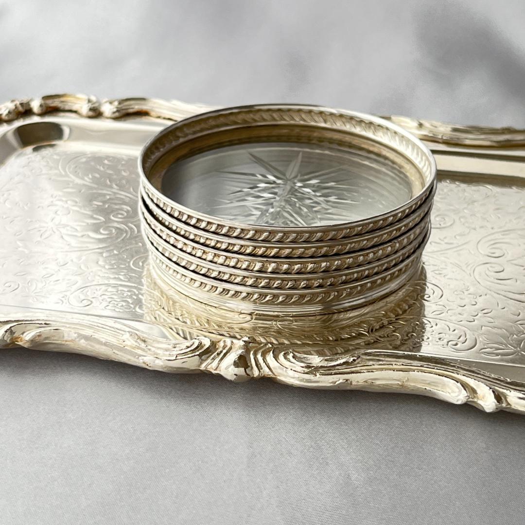【純銀 / ガラス】フリルのワイングラスコースター 5枚 スターリングシルバー