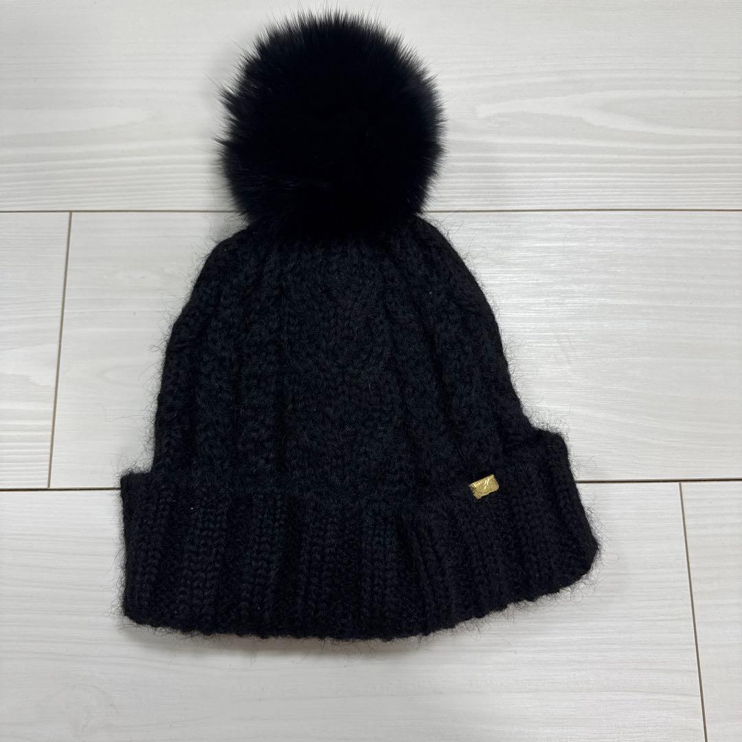 CA4LA ポンポン付きニット帽 ブラック