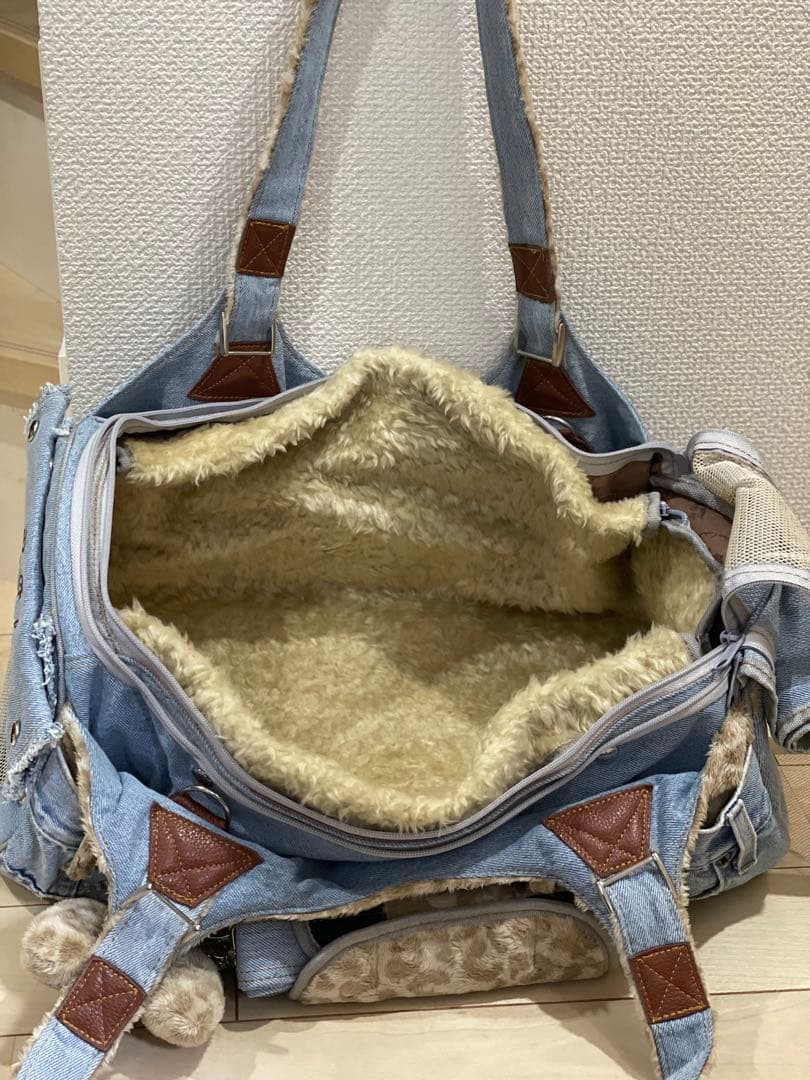 ルシアンエサヨ　デニムペットキャリーバッグLインナーファー付き