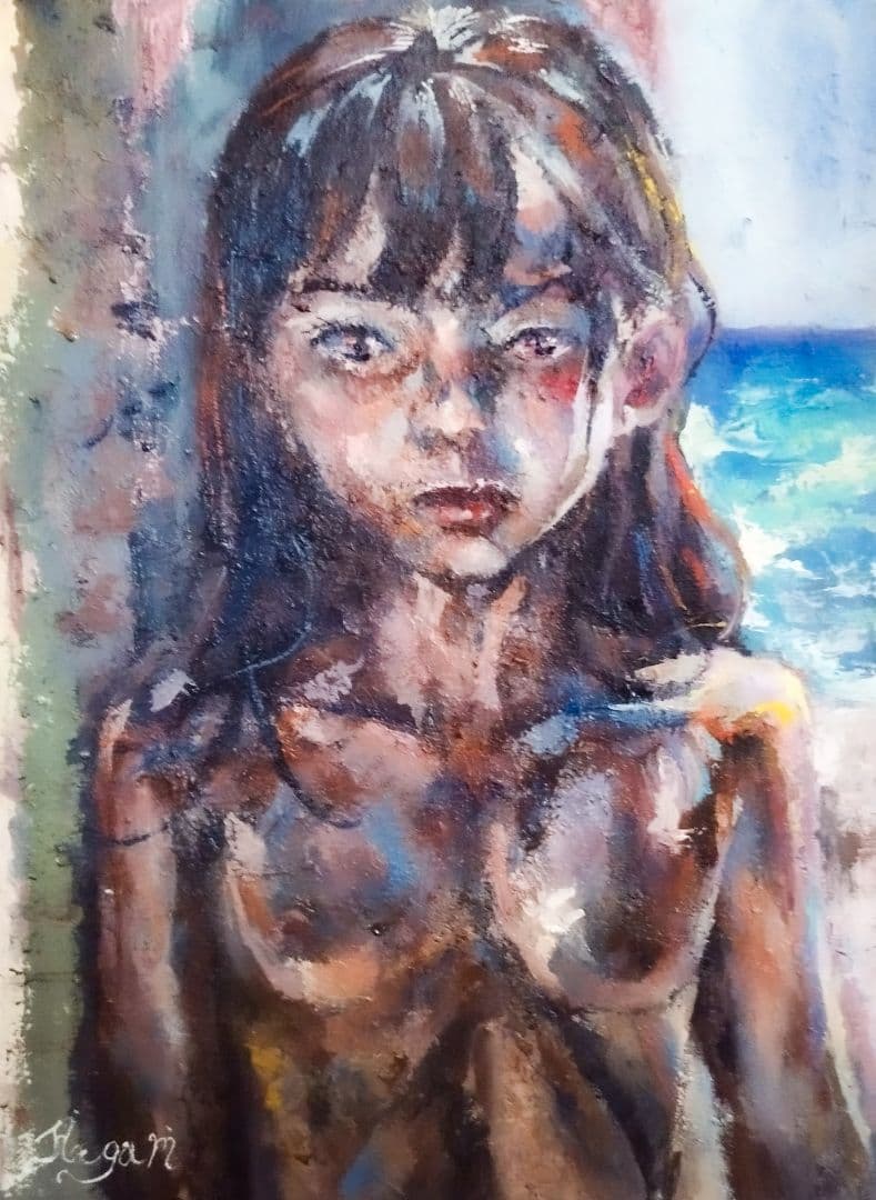 『汀に透くる浄衣』 F4油彩画 原画 一点物 開運 幸運アート