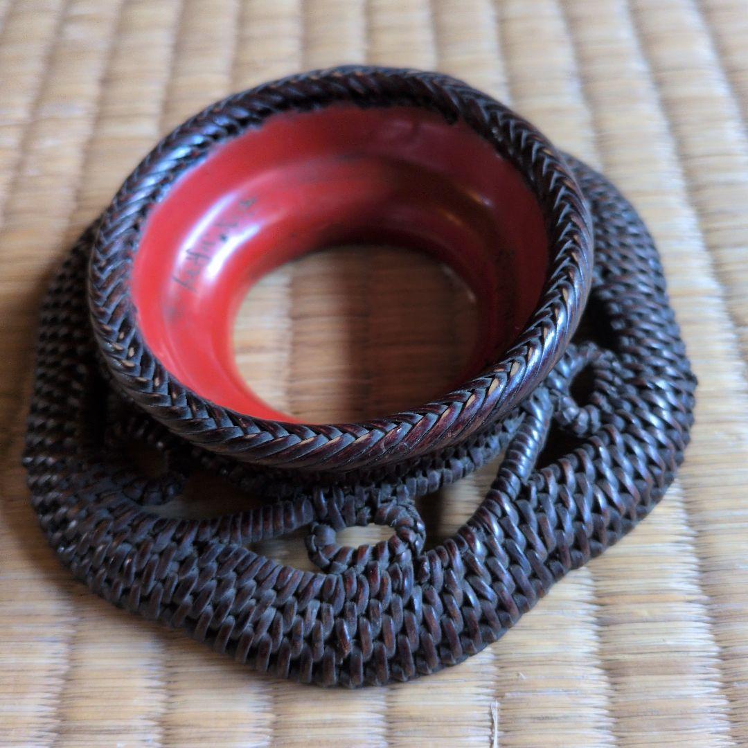 天目台　竹編　朱塗