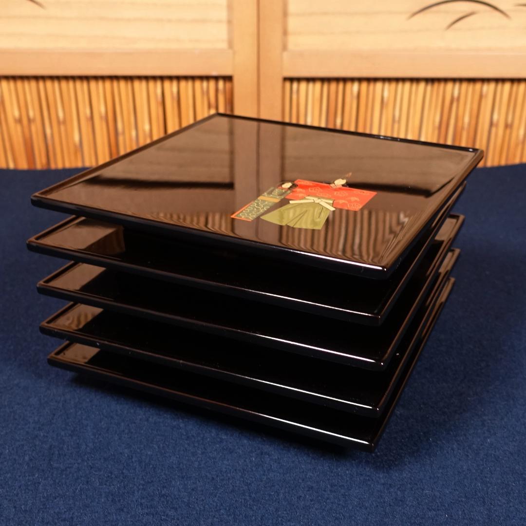 輪島塗 最高峰 慶塚 黒塗 図替 立雛蒔絵 銘々皿 5客 共箱