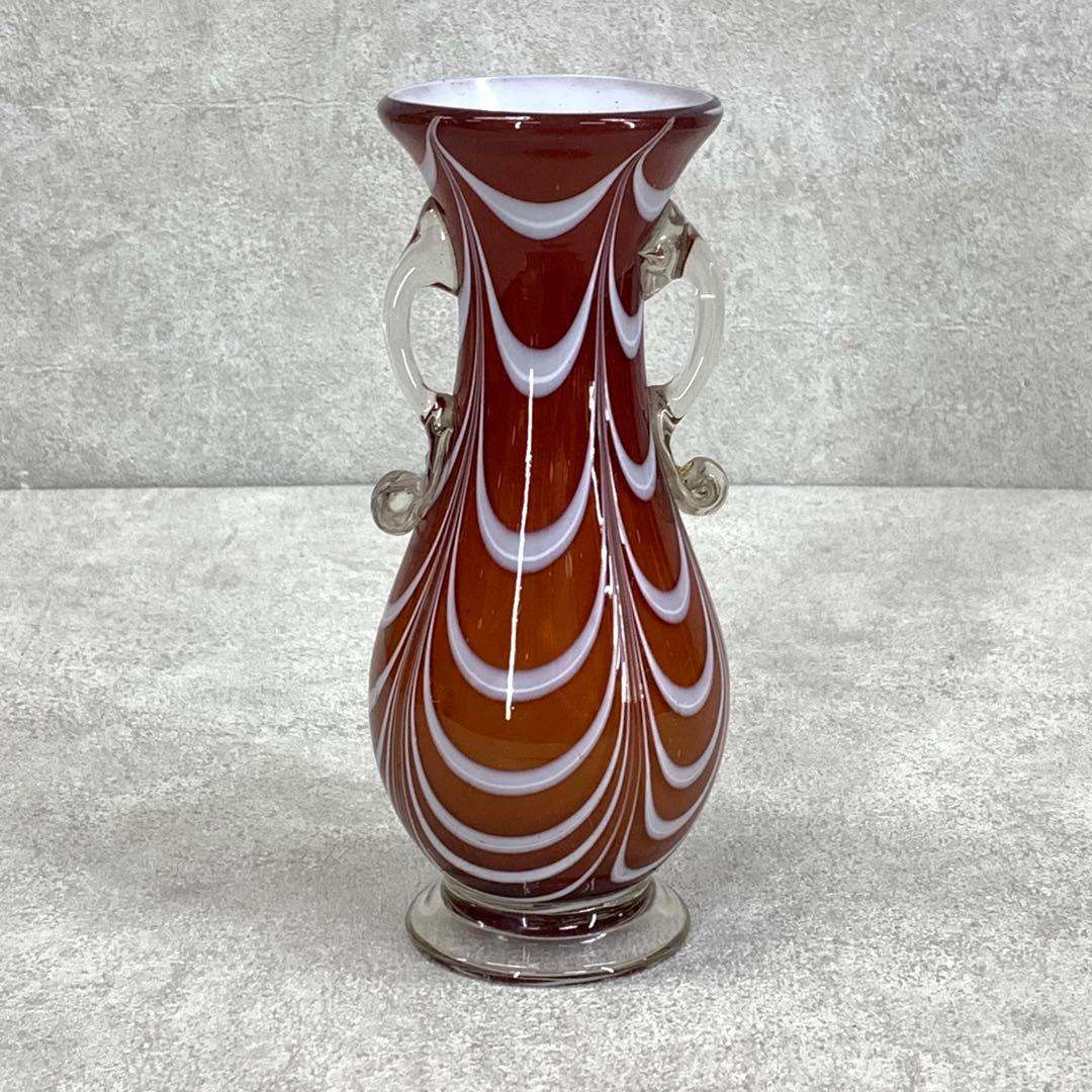 花瓶 高さ19.3 cm 赤茶 硝子 花生 アンティーク 吹きガラス