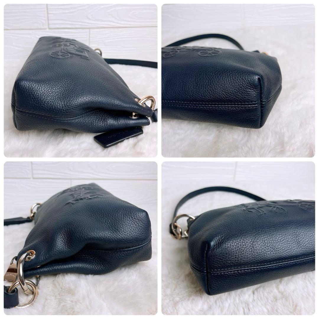 極美品☆COACHコーチ 2wayショルダーカメラバッグ ネイビー シボ革