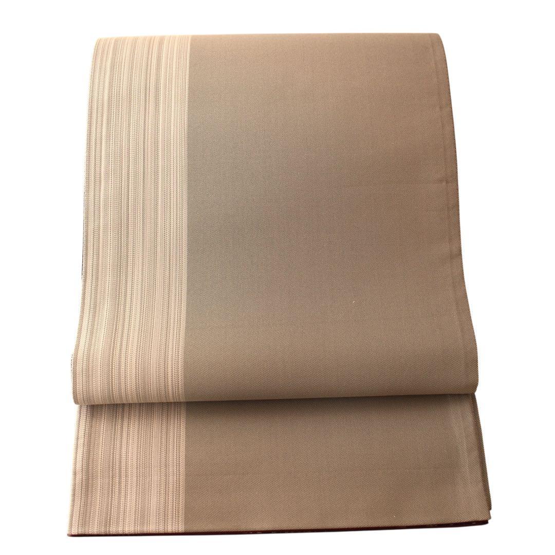 未使用　美品　横段模様織出し全通袋帯　リバーシブル　長尺　ブラウン系　d60