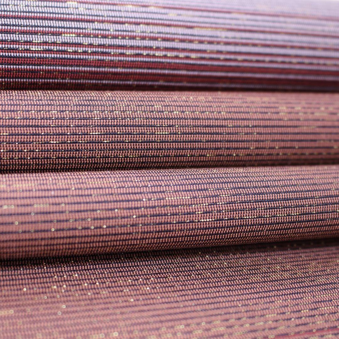 未使用　美品　横段模様織出し全通袋帯　リバーシブル　長尺　ブラウン系　d60