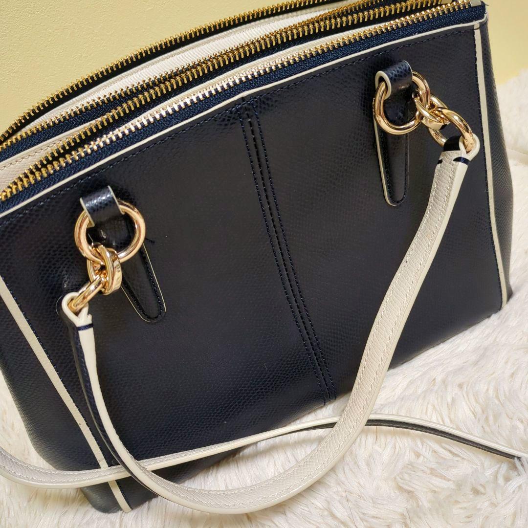 美品　COACH ネイビー レザー ショルダーバッグ f37762 2way