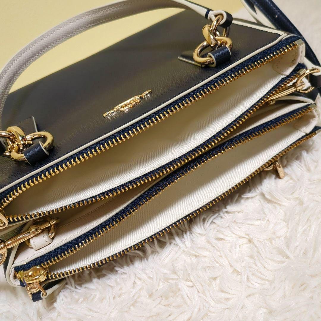 美品　COACH ネイビー レザー ショルダーバッグ f37762 2way