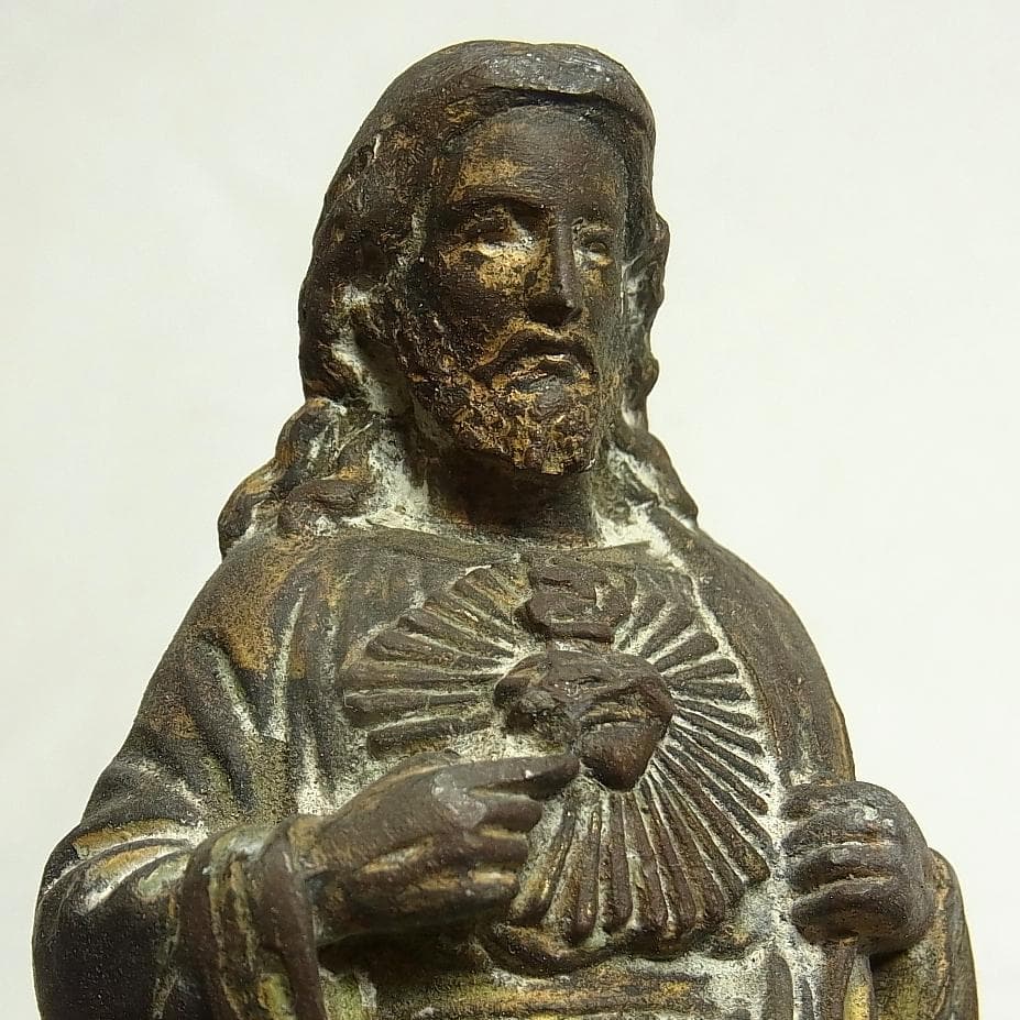 フランス アンティーク 聖心イエス像 台座付 20cm 御心像 19世紀頃