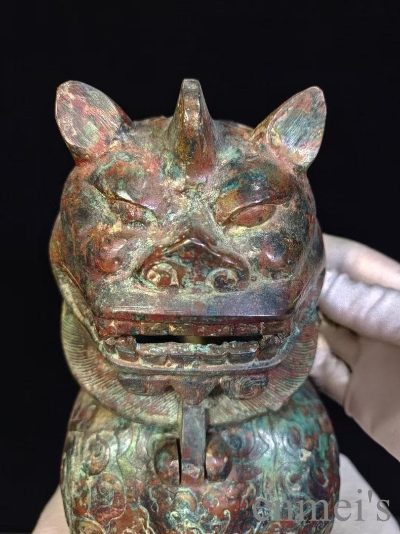 中国古美術 青銅器 神獣炉 香炉 鍍金 銅製 彫刻 仏教美術 唐物 供物器 古玩