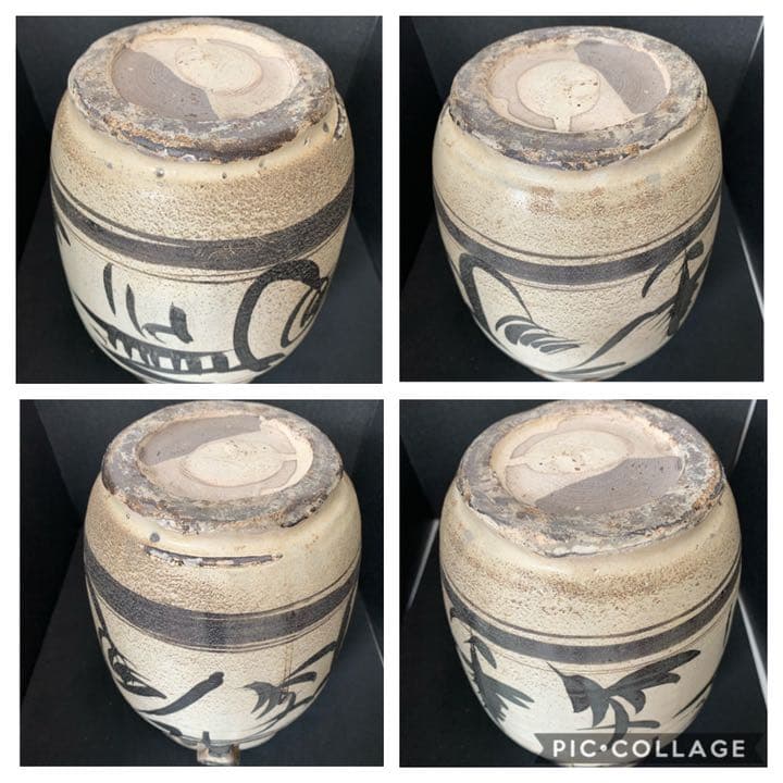 李朝時代　絵高麗　粉粧灰青沙器　鉄絵紋　水指　茶道具　壷　壺　花瓶　時代