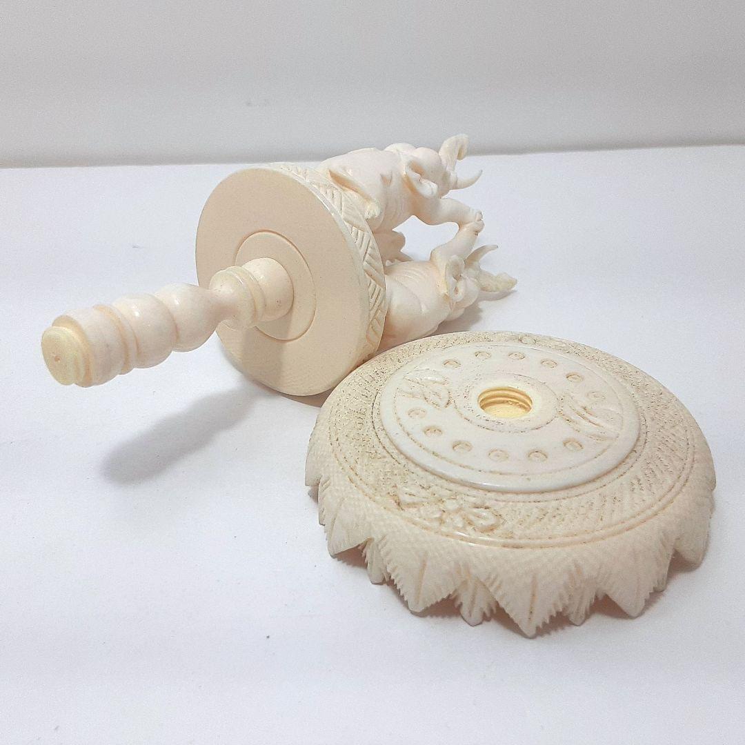 Y1299 高級彫刻 高級彫刻 細密彫 天球 象彫刻台座 総重量164.7g