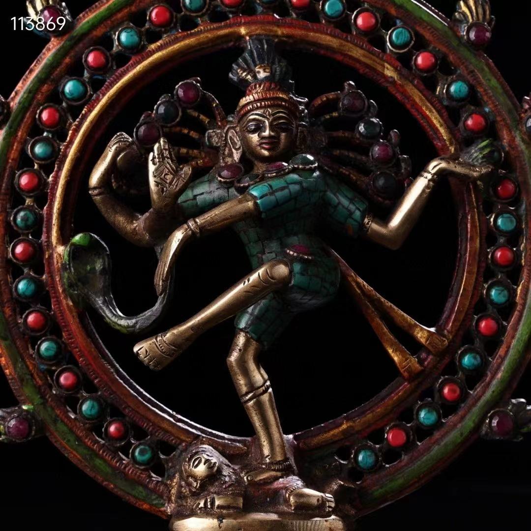 中国古美術・チベット収・純銅・蔵伝工芸・宝石彩絵描金・立自在度母・置物・供養仏像