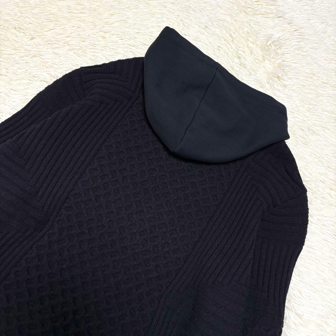 DIESEL ディーゼル ニット切り替えジャケット パーカー 黒 ロゴ 2XL