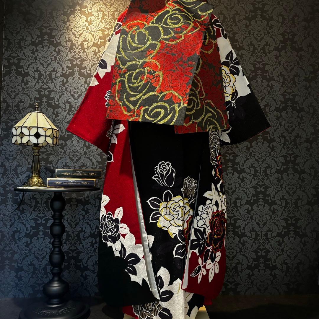 美品　銀通し　染分け　薔薇　金彩　逸品　振袖　フルセット 振り袖
