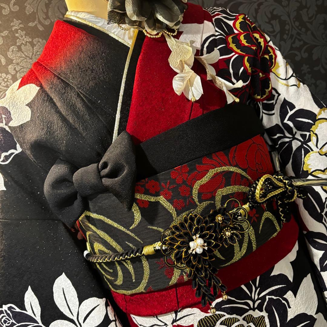 美品　銀通し　染分け　薔薇　金彩　逸品　振袖　フルセット 振り袖