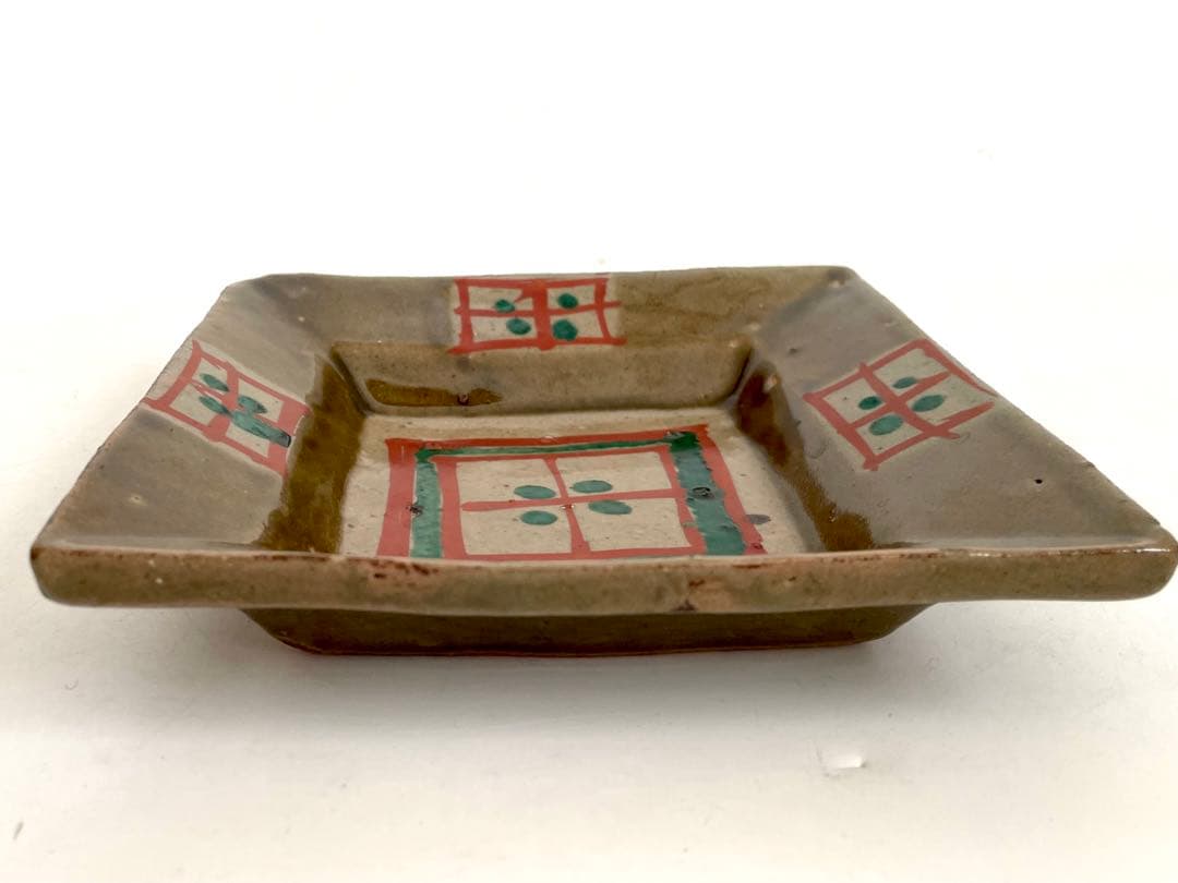 人間国宝　陶芸家　濱田庄司　浜田庄司　赤絵皿　識箱　菓子皿　四方皿