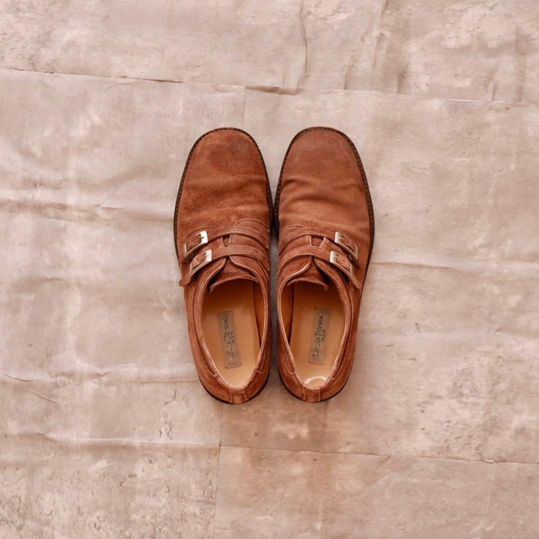 70s 80s ダブルモンク スエード 革靴 バックル フランス 26.5