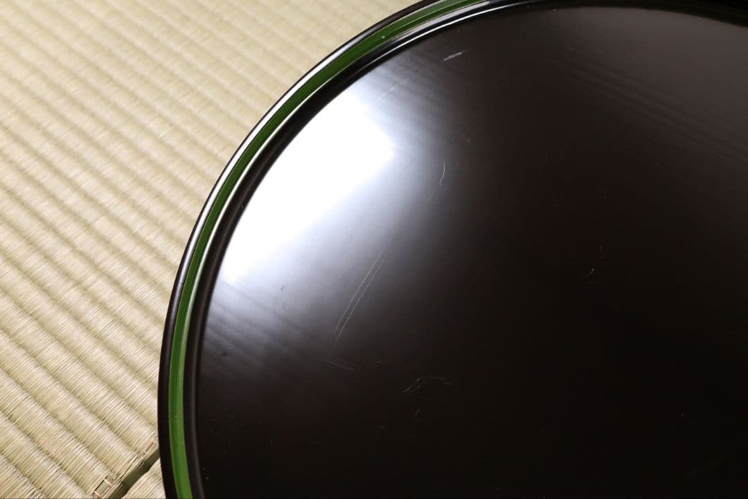 輪島塗 本堅地 黒塗 縁青漆 足付 丸膳 37.8cm 五客 木製【CM383