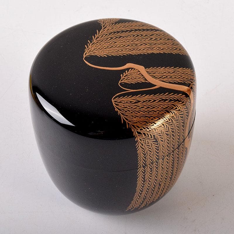 茶道具　黒漆　仁作　柳蒔絵　中棗　共箱　V　7116