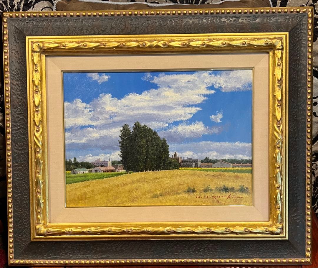 高級額　真作　樋口洋 「札幌麦秋」 油彩6号 B01 - 50741 風景画　5