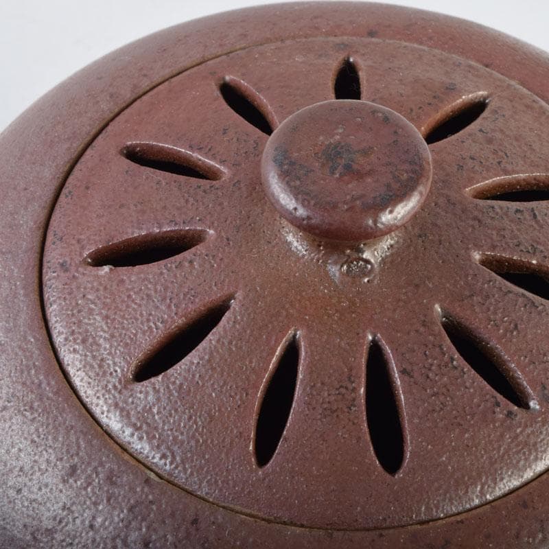 丹波焼　大上昇作　赤土部釉　香炉　共布共箱　C　8733