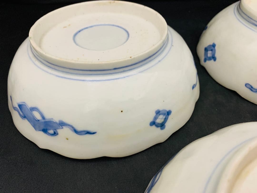 錦手金彩色絵　花唐草　龍　鳳凰　なます皿　5客　伊万里　時代皿