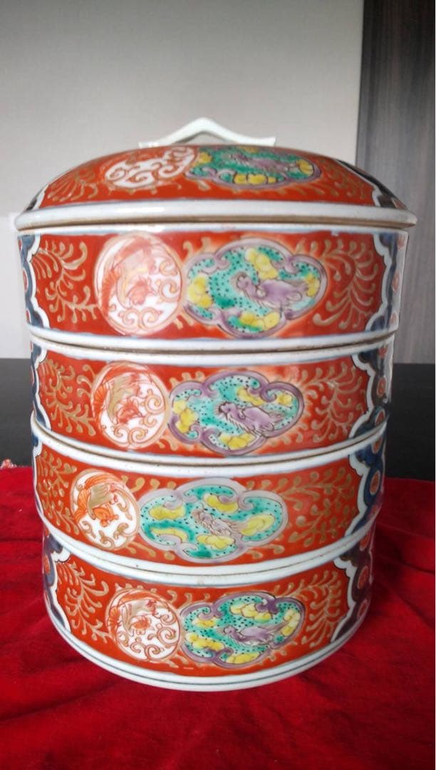 古伊万里　段重　古美術　色絵　金彩　江戸時代　龍　鳳凰　オブジェ