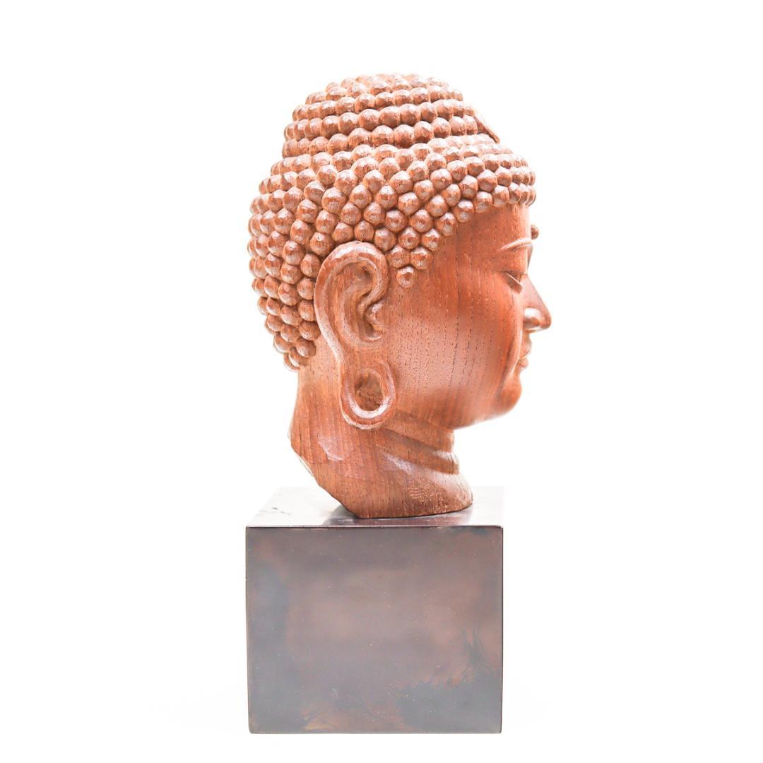 光峰 木彫 仏頭 仏教美術 箱付き