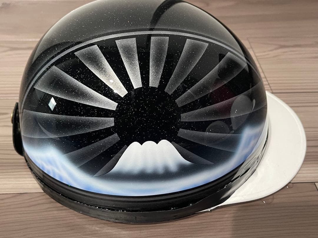 波 富士日章 コルク半 ヘルメット 黒銀 マーシャル ゼファー400