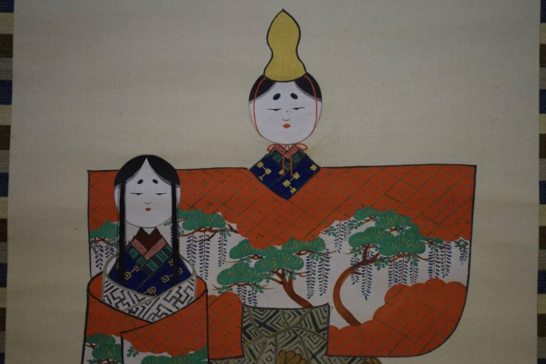 真作/天堂/立雛図/桐共箱付/布袋屋掛軸HJ-503