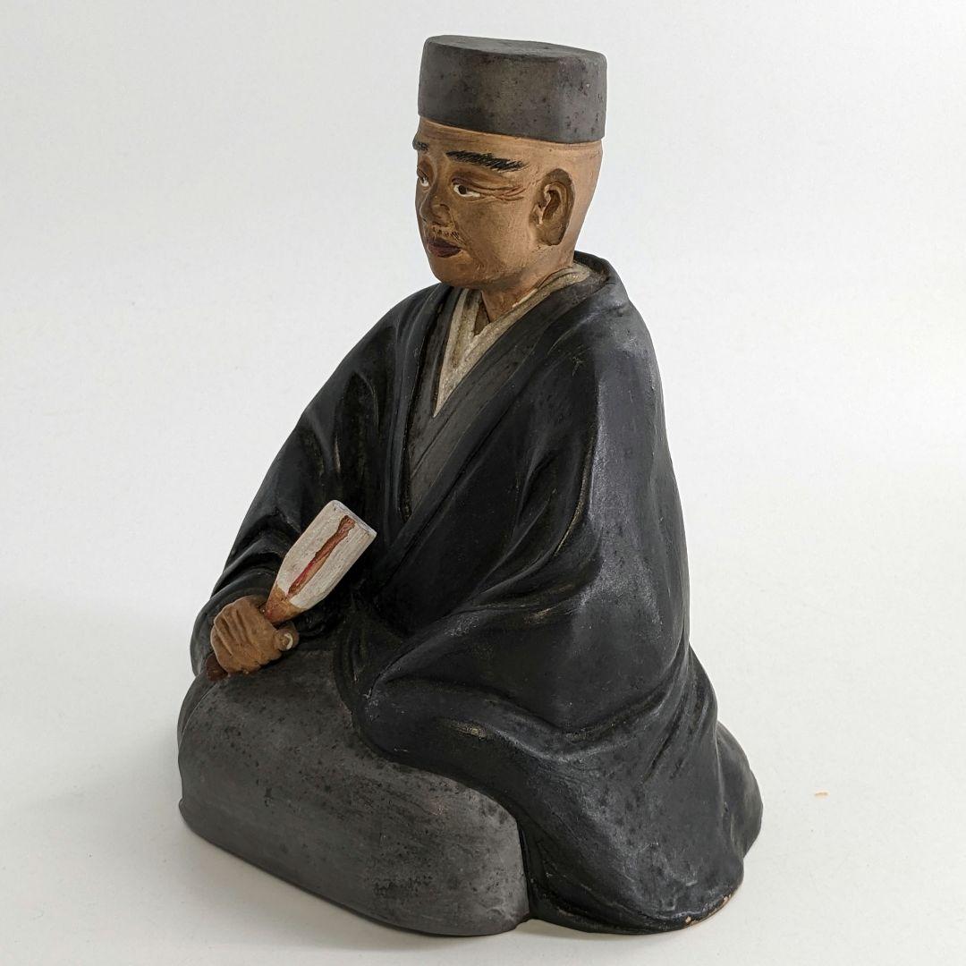 英昌堂泰山 京焼 千利休像 共箱合布 清水焼 陶器人形 置物 彩色陶器 千宗易
