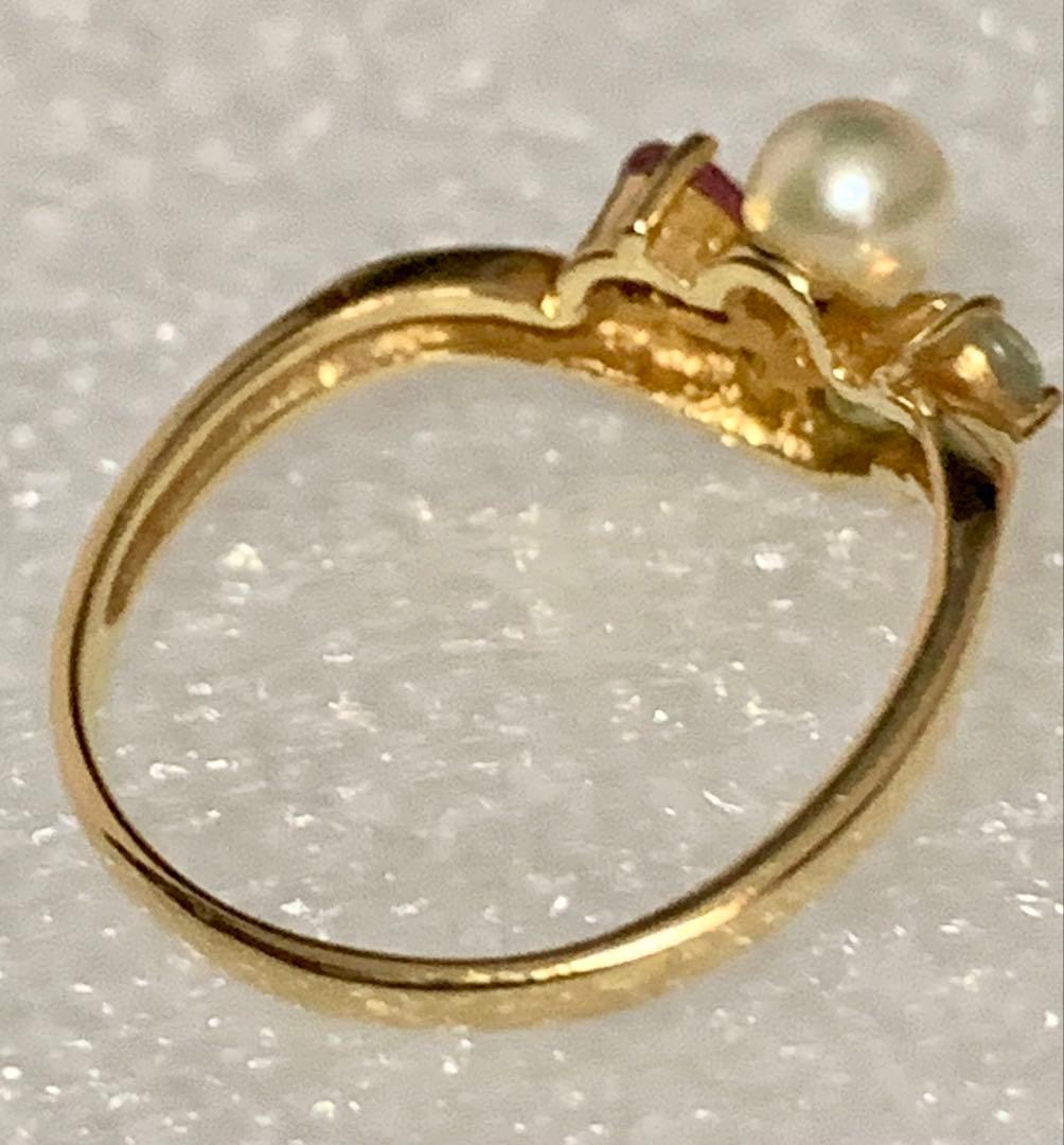 K18 パール＆3種のジュエリー ストーン デザインリング