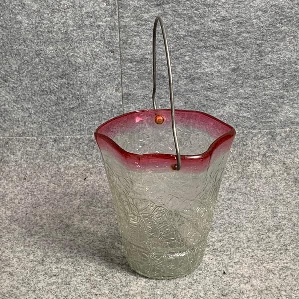 赤被せ縁ガラス朝顔形氷裂文アイスペール [B27515]