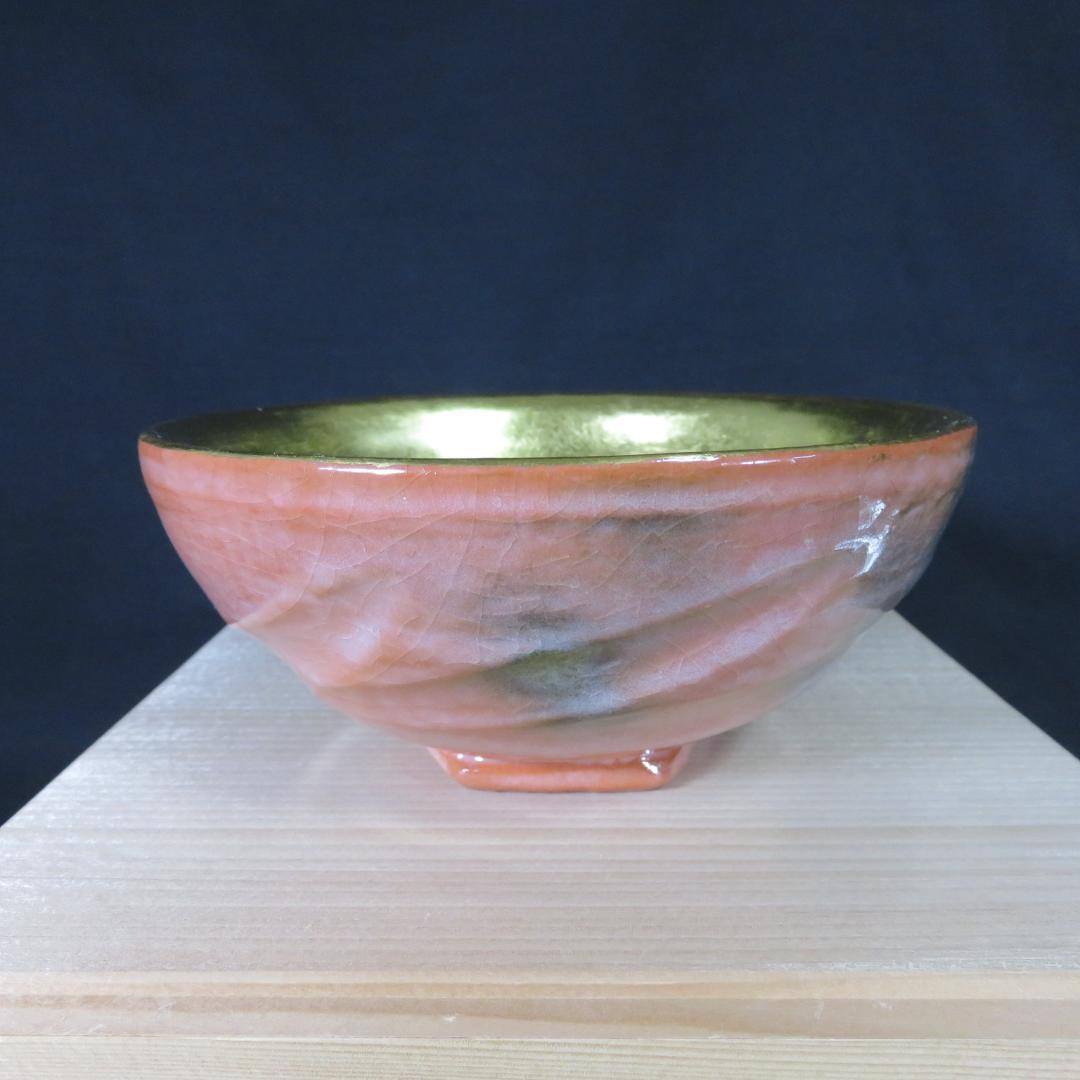 茶碗 陶造 楽焼 嶋台 金銀 貫入 木箱 共箱 茶道具 抹茶碗 茶器